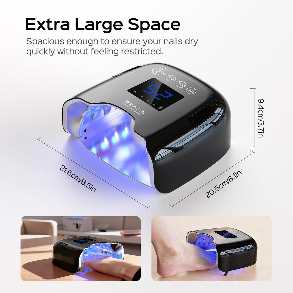 BOLASEN Cordless UV Nail Lamp 54W – Rechargeable LED Nail Dryer with Reflector & Magnetic Base