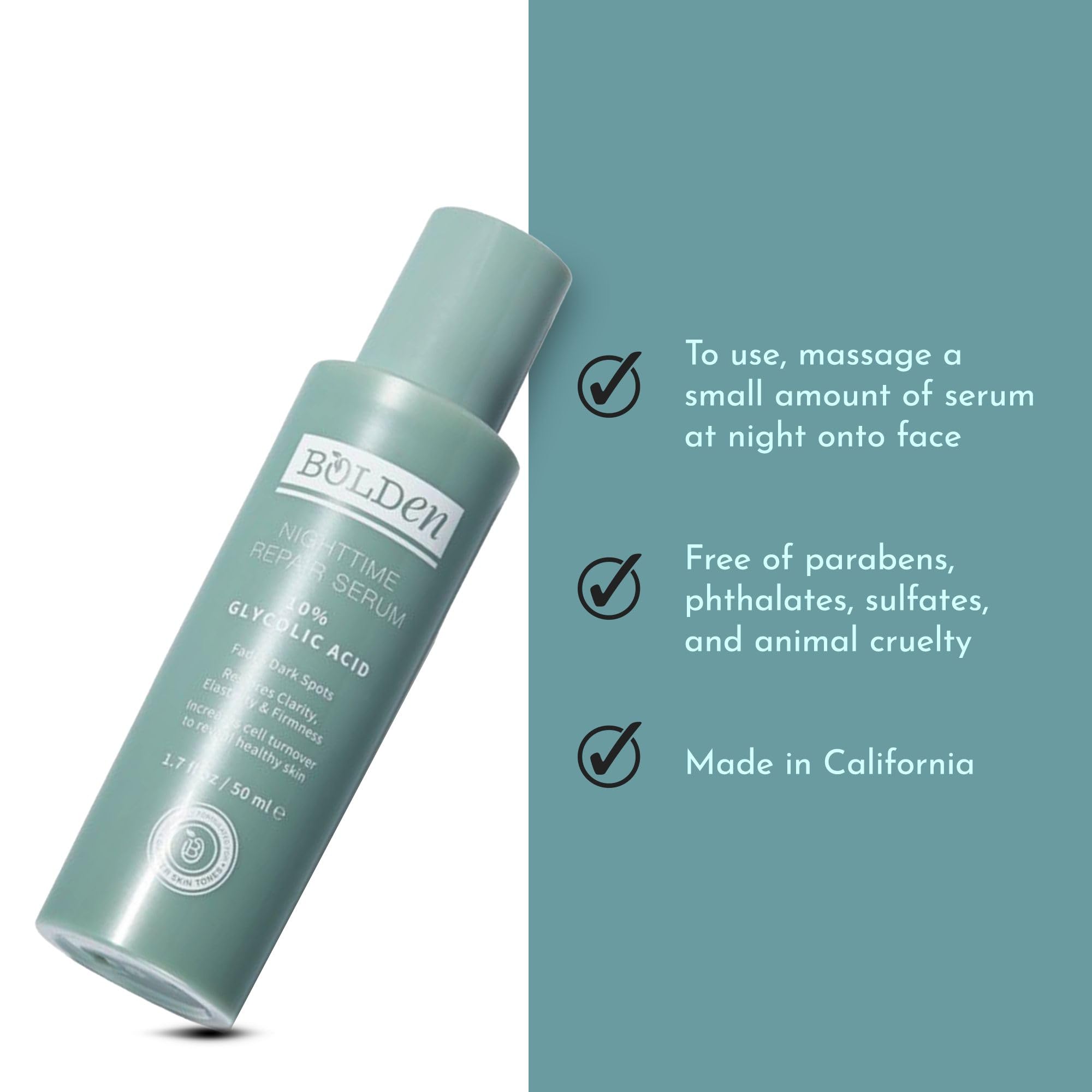 Bolden Nighttime Repair Serum | Dark Spots & Discoloration for Melanin-Rich & Acne-Prone Skin | 1.7 Fl Oz