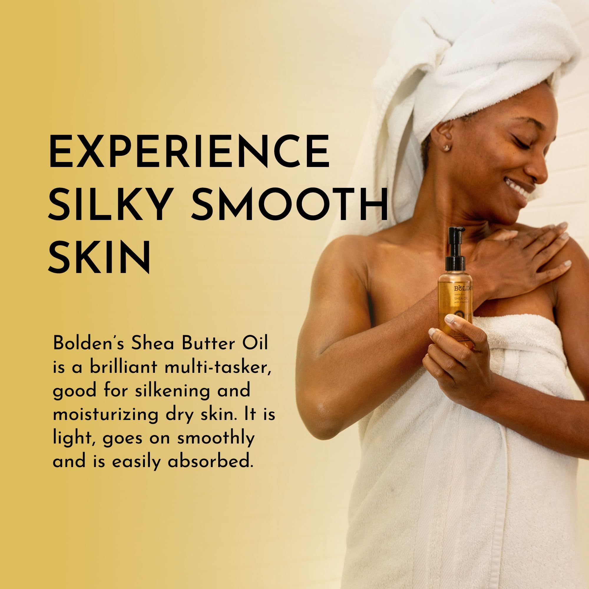 BOLDEN Sweet Vanilla Shea Body Oil with Vitamin E | Lightweight Natural Moisture for Skin & Hair | 3.4 Fl Oz