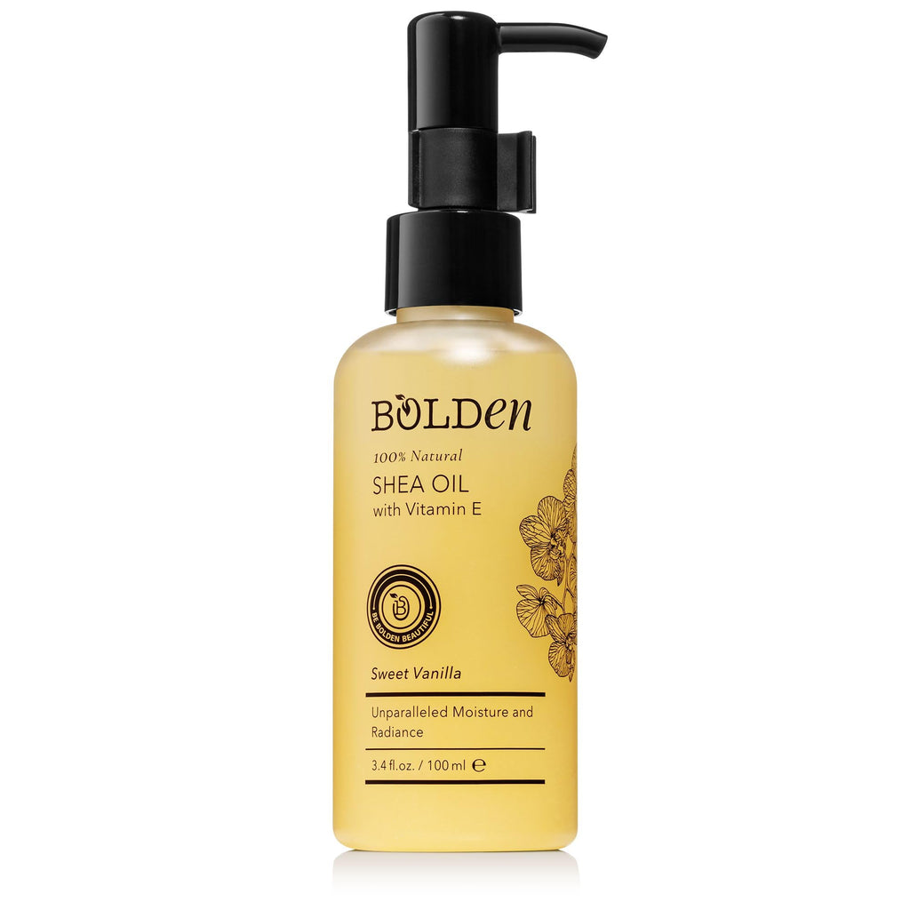 BOLDEN Sweet Vanilla Shea Body Oil with Vitamin E | Lightweight Natural Moisture for Skin & Hair | 3.4 Fl Oz