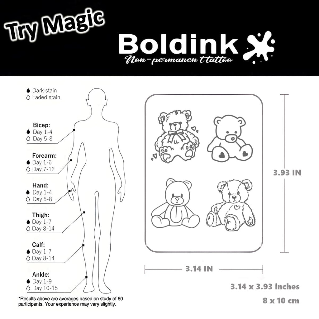 Boldink Bear Doll Semi-Permanent Tattoos – Realistic, Waterproof, 7–14 Day Wear
