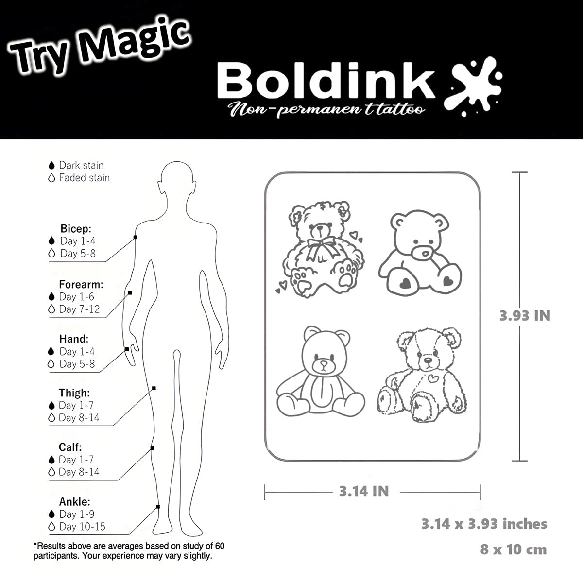 Boldink Bear Doll Semi-Permanent Tattoos – Realistic, Waterproof, 7–14 Day Wear