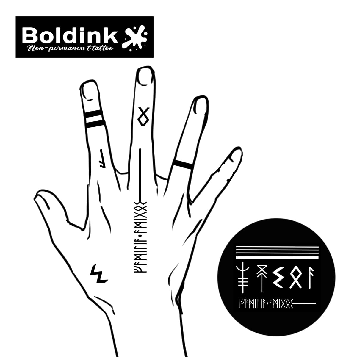 Boldink Semi-Permanent Finger Tattoos — Realistic, Waterproof & Non-Reflective | Gift Packaging (12 Tattoos)
