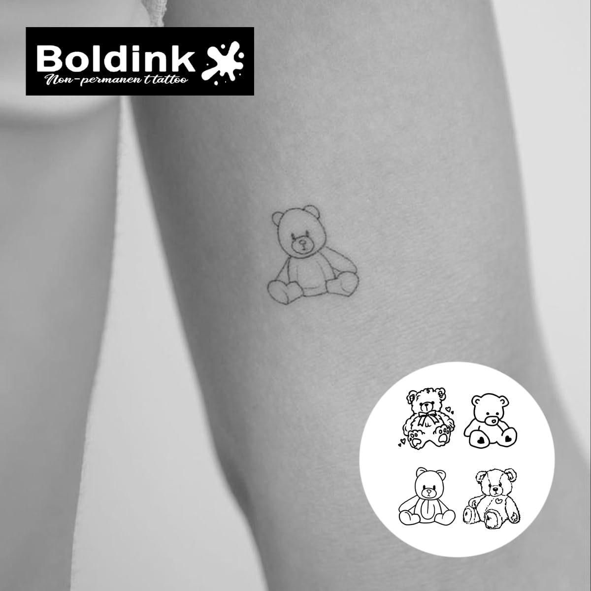 Boldink Bear Doll Semi-Permanent Tattoos – Realistic, Waterproof, 7–14 Day Wear