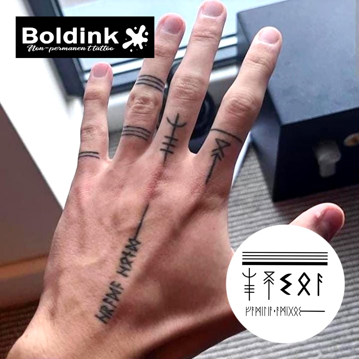 Boldink Semi-Permanent Finger Tattoos — Realistic, Waterproof & Non-Reflective | Gift Packaging (12 Tattoos)