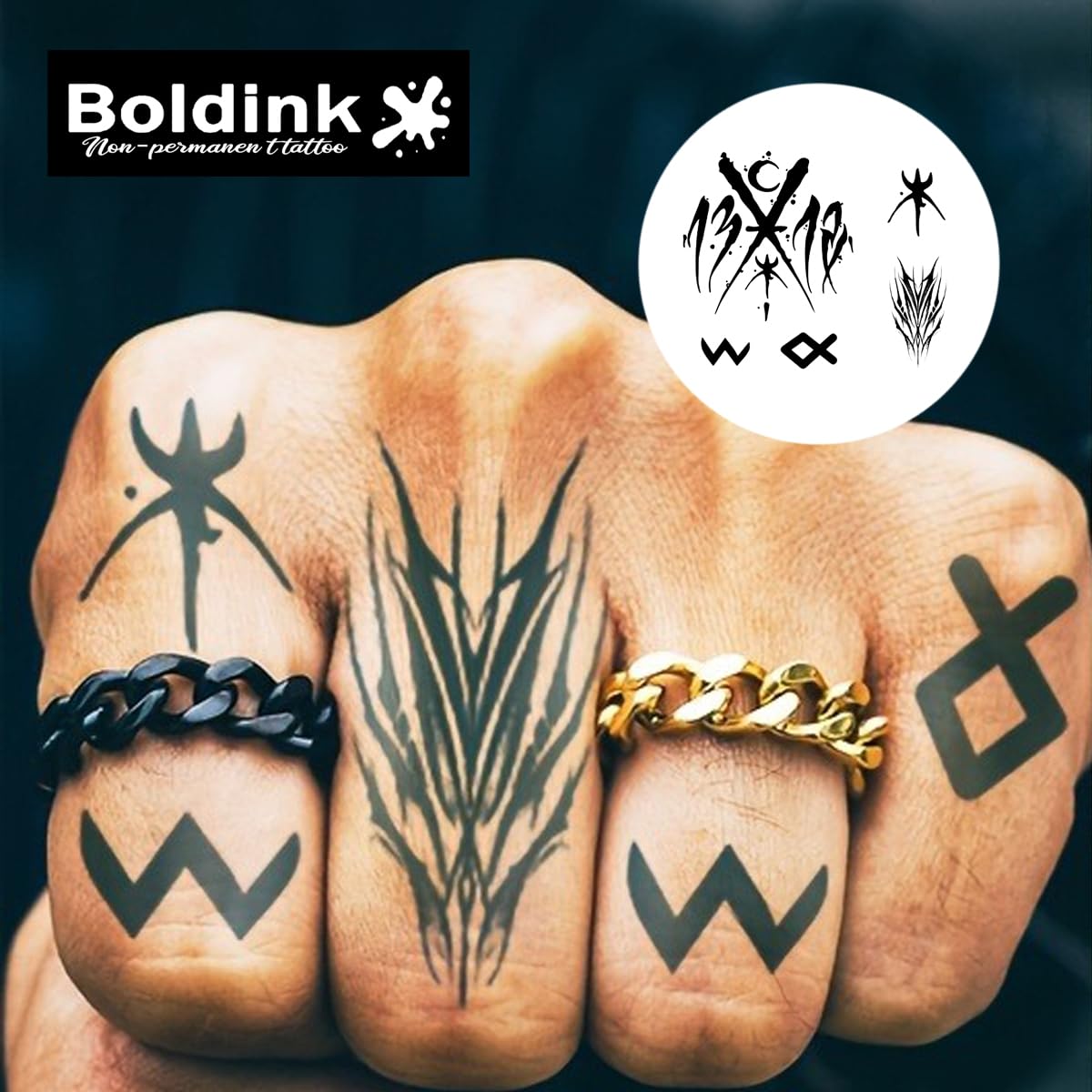 Boldink Finger Tattoos – Waterproof, Non-Reflective Semi-Permanent Tattoos, Gift-Ready Packaging