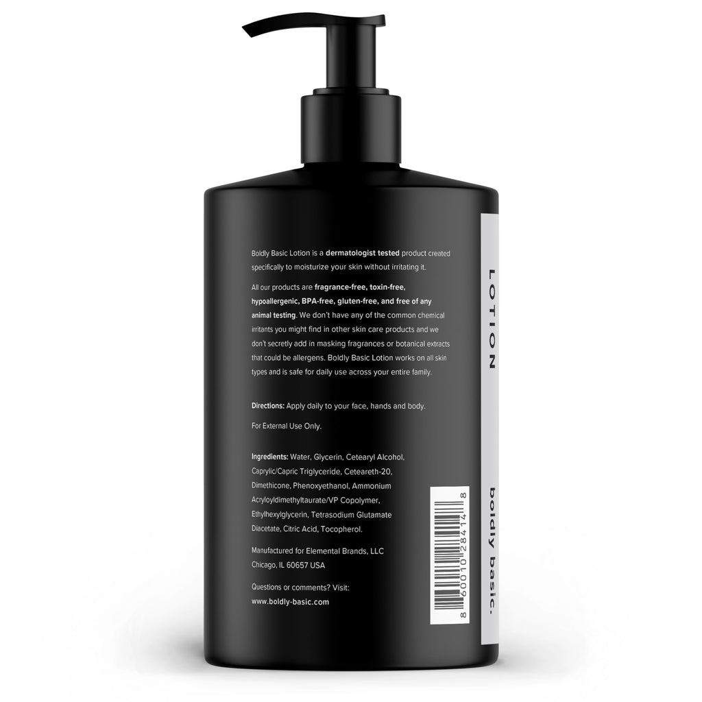 Boldly Basic Fragrance Free Lotion – Gentle, Non-Greasy Moisturizer for Dry & Sensitive Skin | Dermatologist Tested