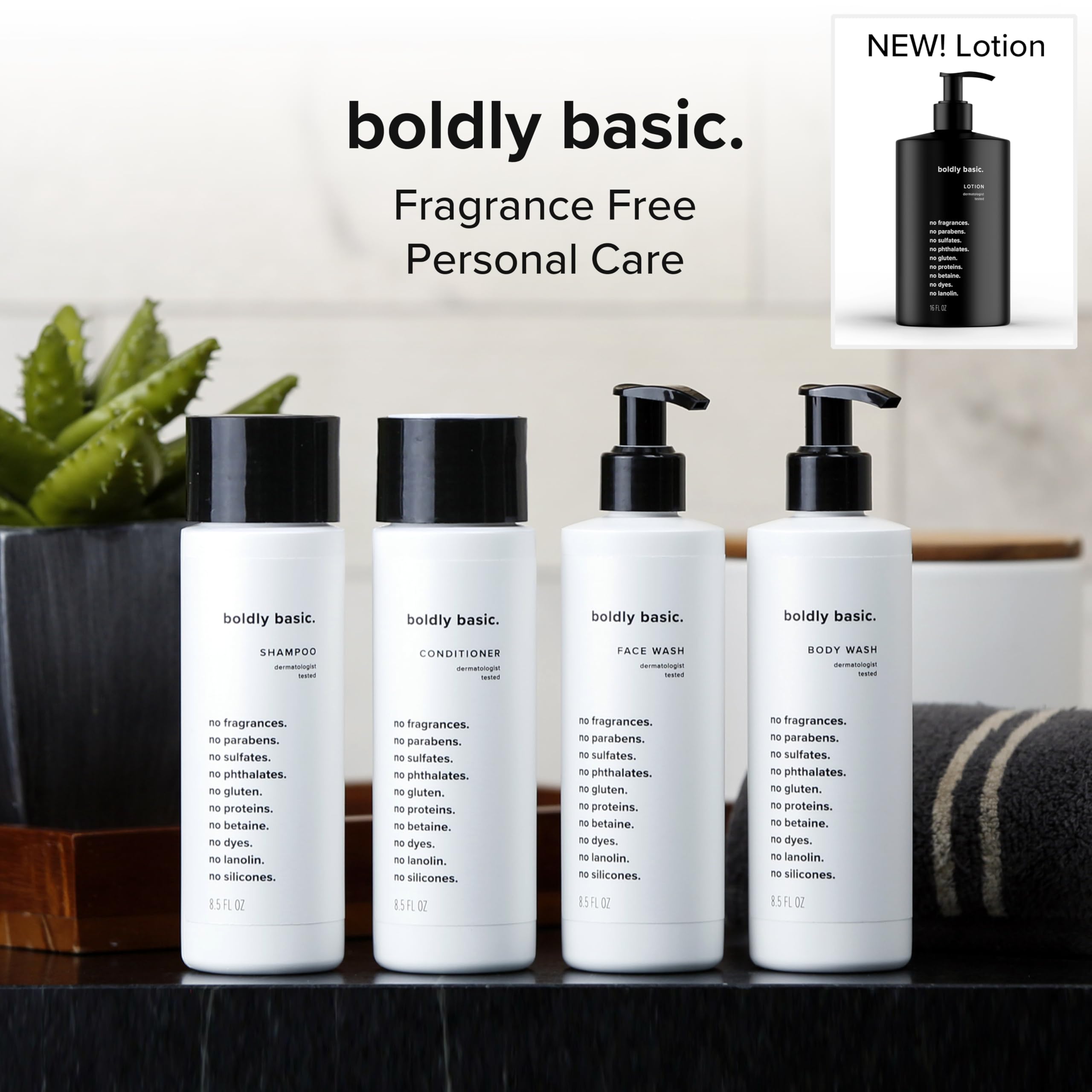 Boldly Basic Fragrance Free Lotion – Gentle, Non-Greasy Moisturizer for Dry & Sensitive Skin | Dermatologist Tested