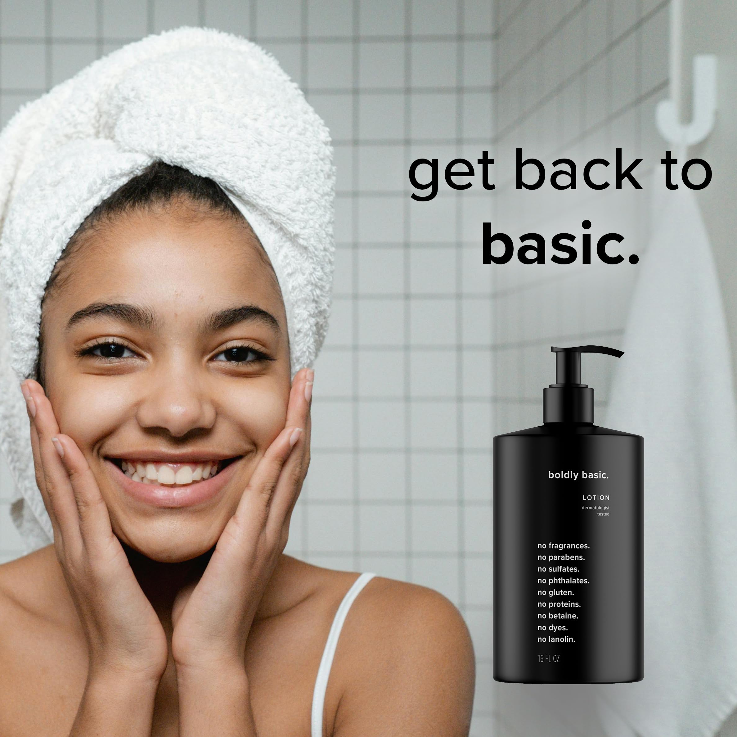 Boldly Basic Fragrance Free Lotion – Gentle, Non-Greasy Moisturizer for Dry & Sensitive Skin | Dermatologist Tested