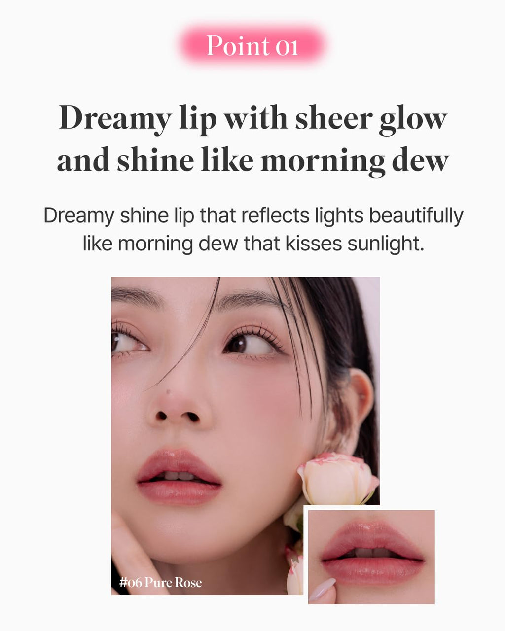 BOM COSMETICS Dewy Lip Balm #6 Pure Rose – Sheer Glow Lip Care with Vitamin E & Shea Butter