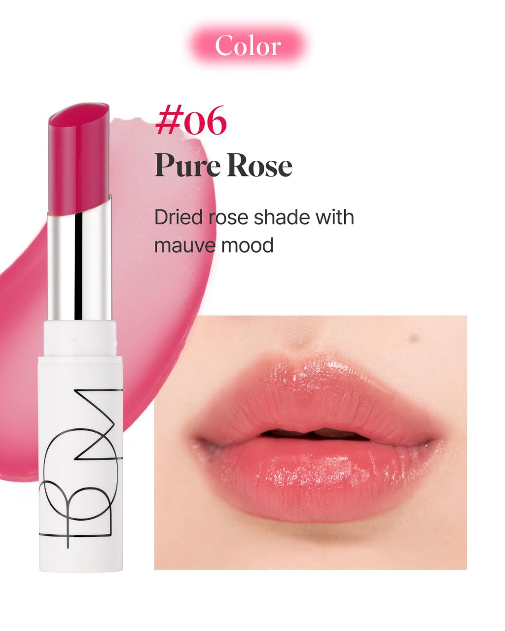 BOM COSMETICS Dewy Lip Balm #6 Pure Rose – Sheer Glow Lip Care with Vitamin E & Shea Butter