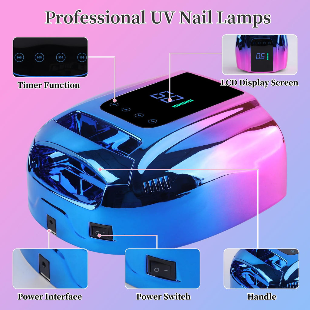 BOMOQING 96W Rechargeable UV LED Nail Lamp with LCD Display – Portable Cordless Nail Dryer