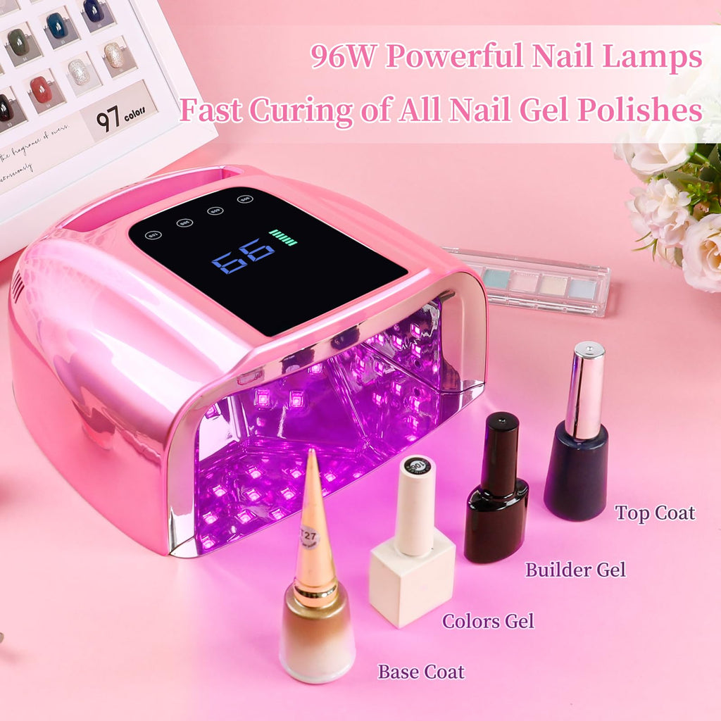 BOMOQING 96W Rechargeable UV LED Nail Lamp with LCD Display – Cordless, 4 Timer Settings