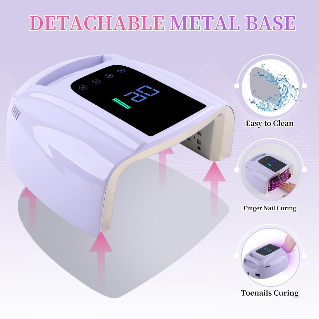 BOMOQING 96W Rechargeable UV LED Nail Lamp with LCD Display, Cordless, 4 Timer Settings - Violet
