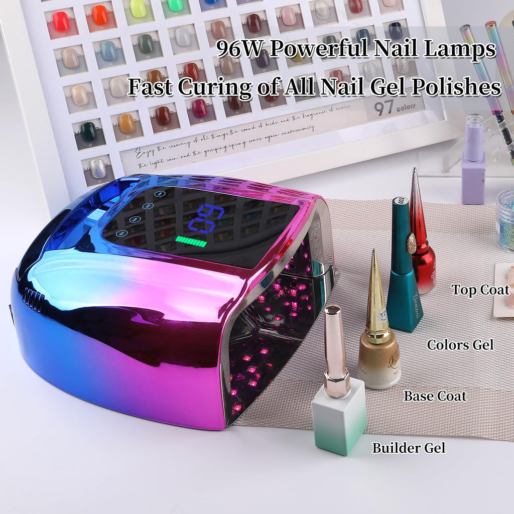 BOMOQING 96W Rechargeable UV LED Nail Lamp with LCD Display – Portable Cordless Nail Dryer