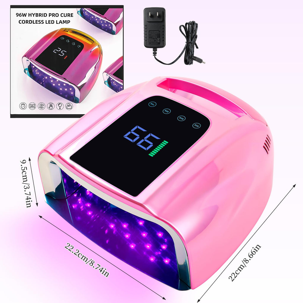 BOMOQING 96W Rechargeable UV LED Nail Lamp with LCD Display – Cordless, 4 Timer Settings