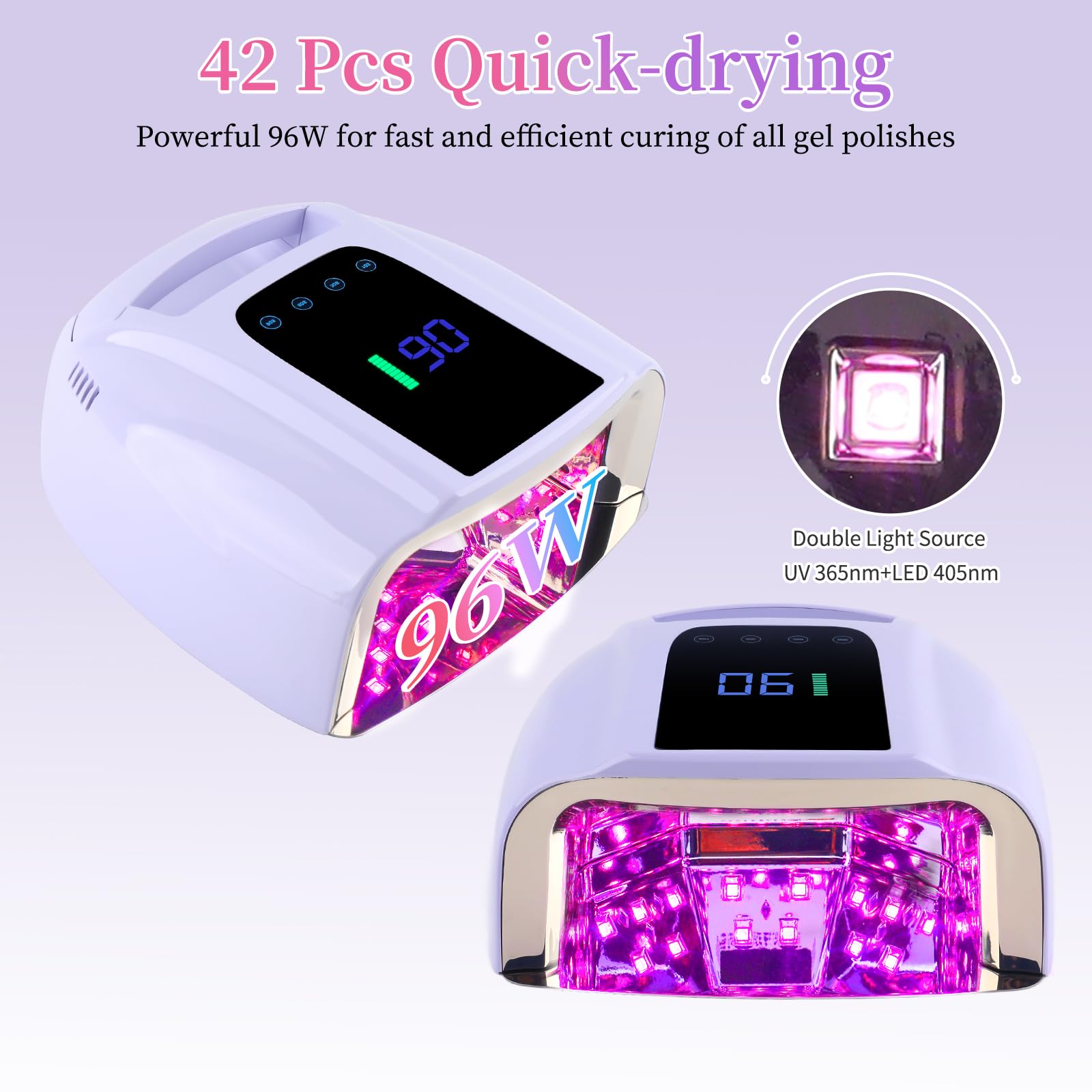 BOMOQING 96W Rechargeable UV LED Nail Lamp with LCD Display, Cordless, 4 Timer Settings - Violet
