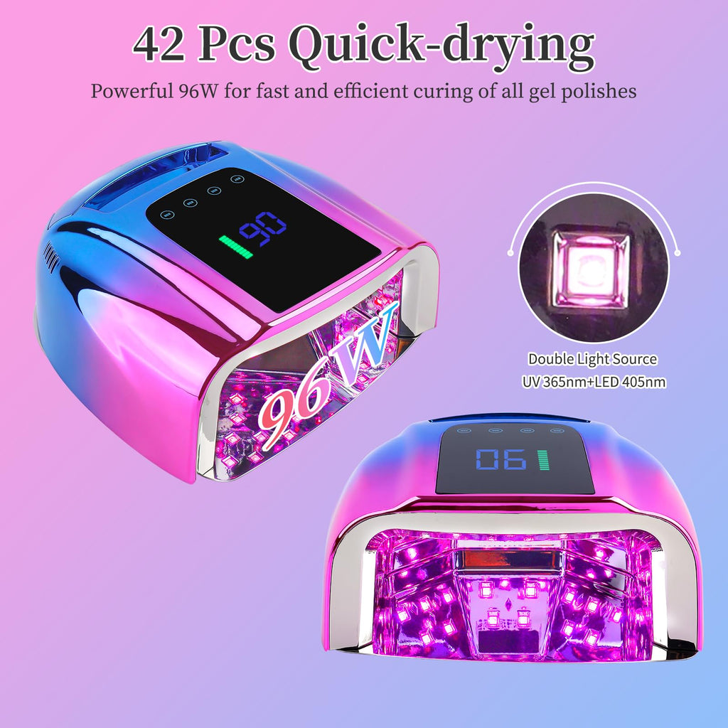 BOMOQING 96W Rechargeable UV LED Nail Lamp with LCD Display – Portable Cordless Nail Dryer
