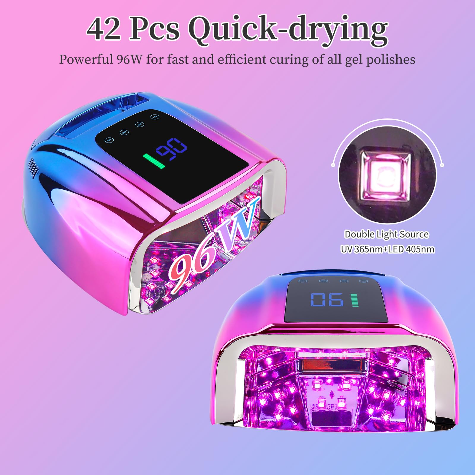 BOMOQING 96W Rechargeable UV LED Nail Lamp with LCD Display – Portable Cordless Nail Dryer