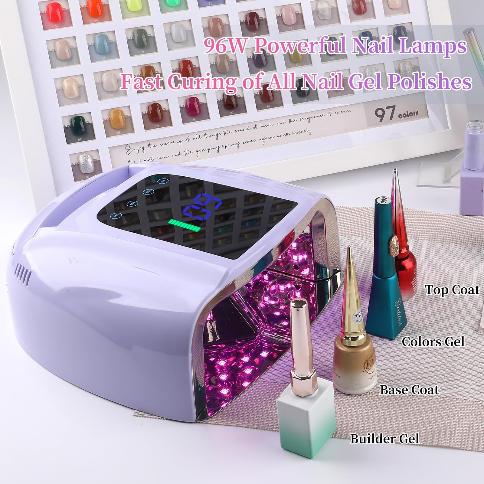 BOMOQING 96W Rechargeable UV LED Nail Lamp with LCD Display, Cordless, 4 Timer Settings - Violet