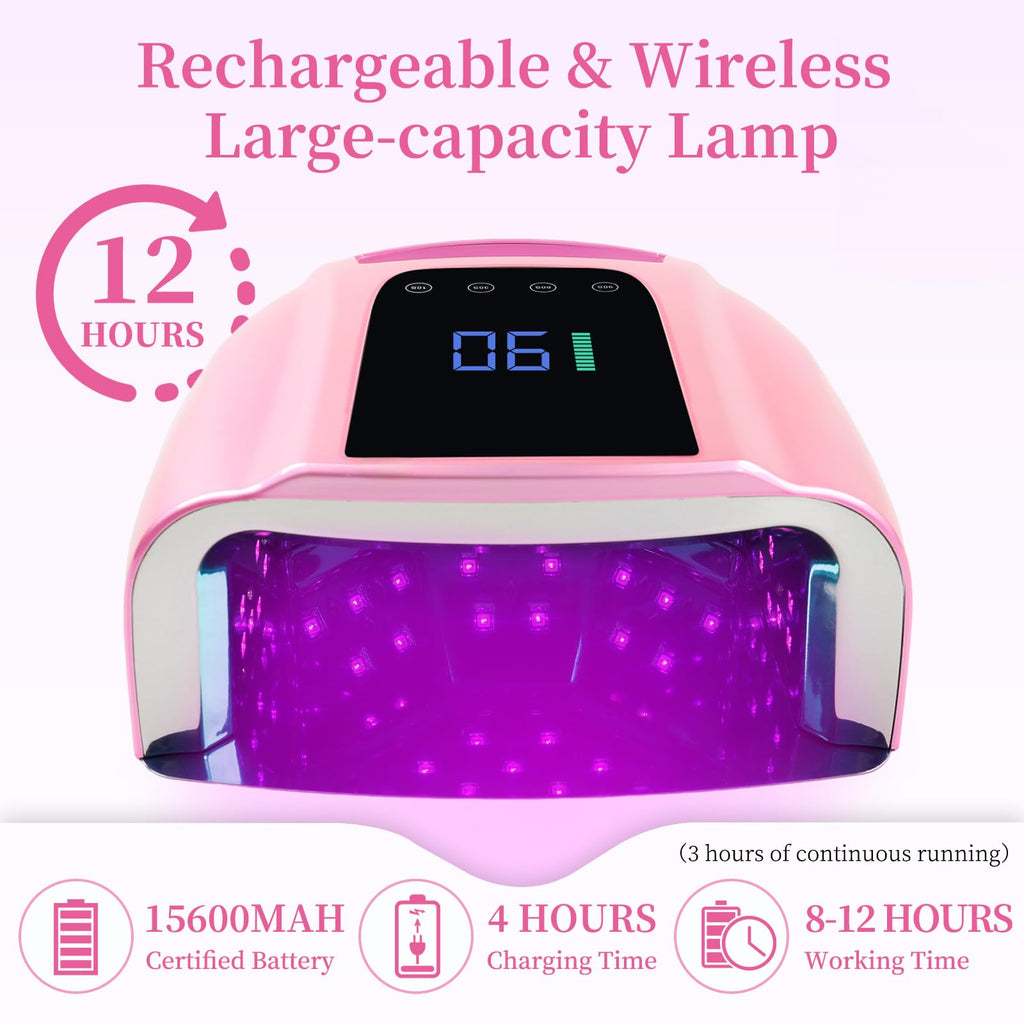 BOMOQING 96W Rechargeable UV LED Nail Lamp with LCD Display – Cordless, 4 Timer Settings
