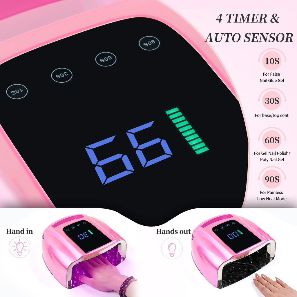 BOMOQING 96W Rechargeable UV LED Nail Lamp with LCD Display – Cordless, 4 Timer Settings