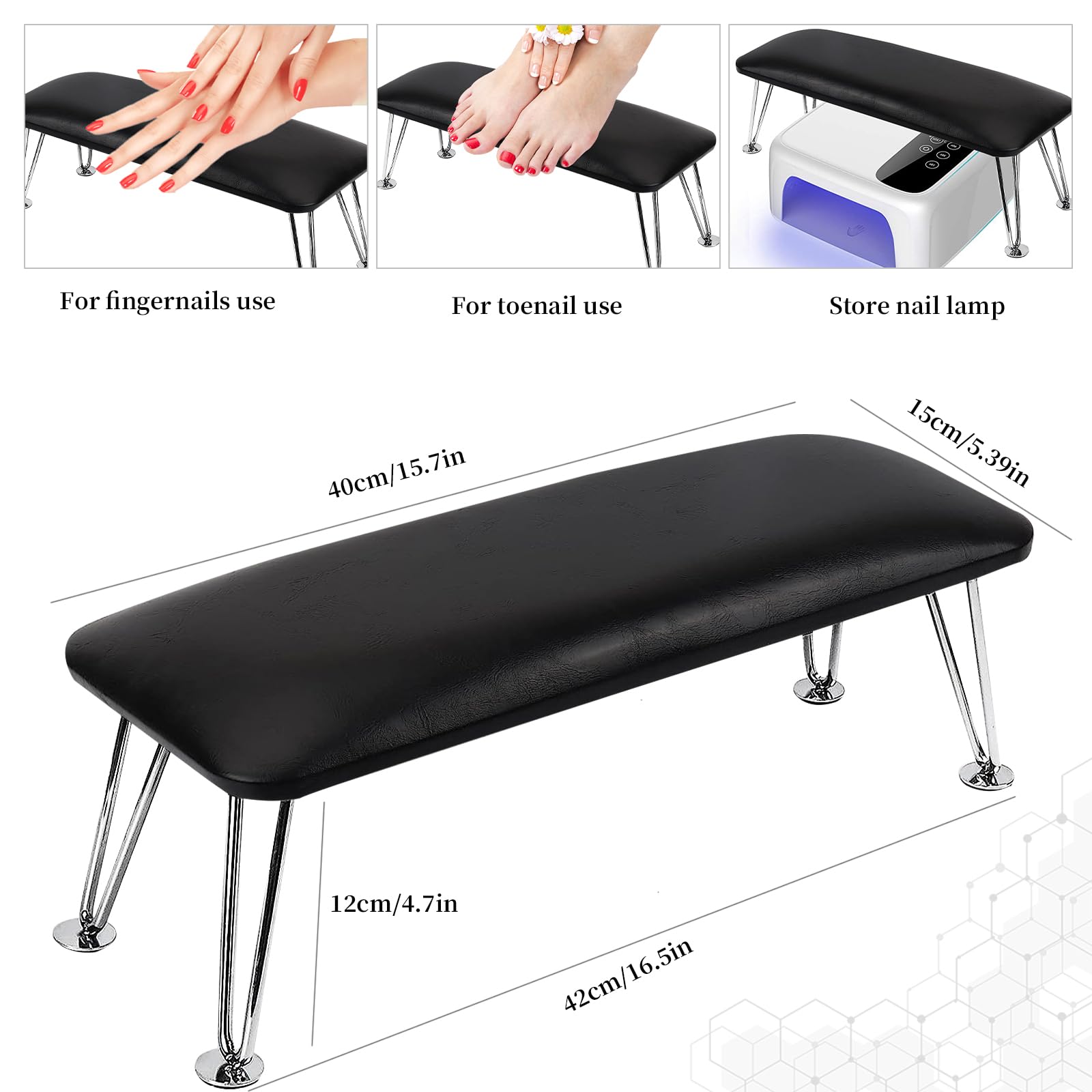 BOMOQING Nail Arm Rest – Microfiber Leather Hand Holder for Manicure, Non-Slip Table Accessory (Black)