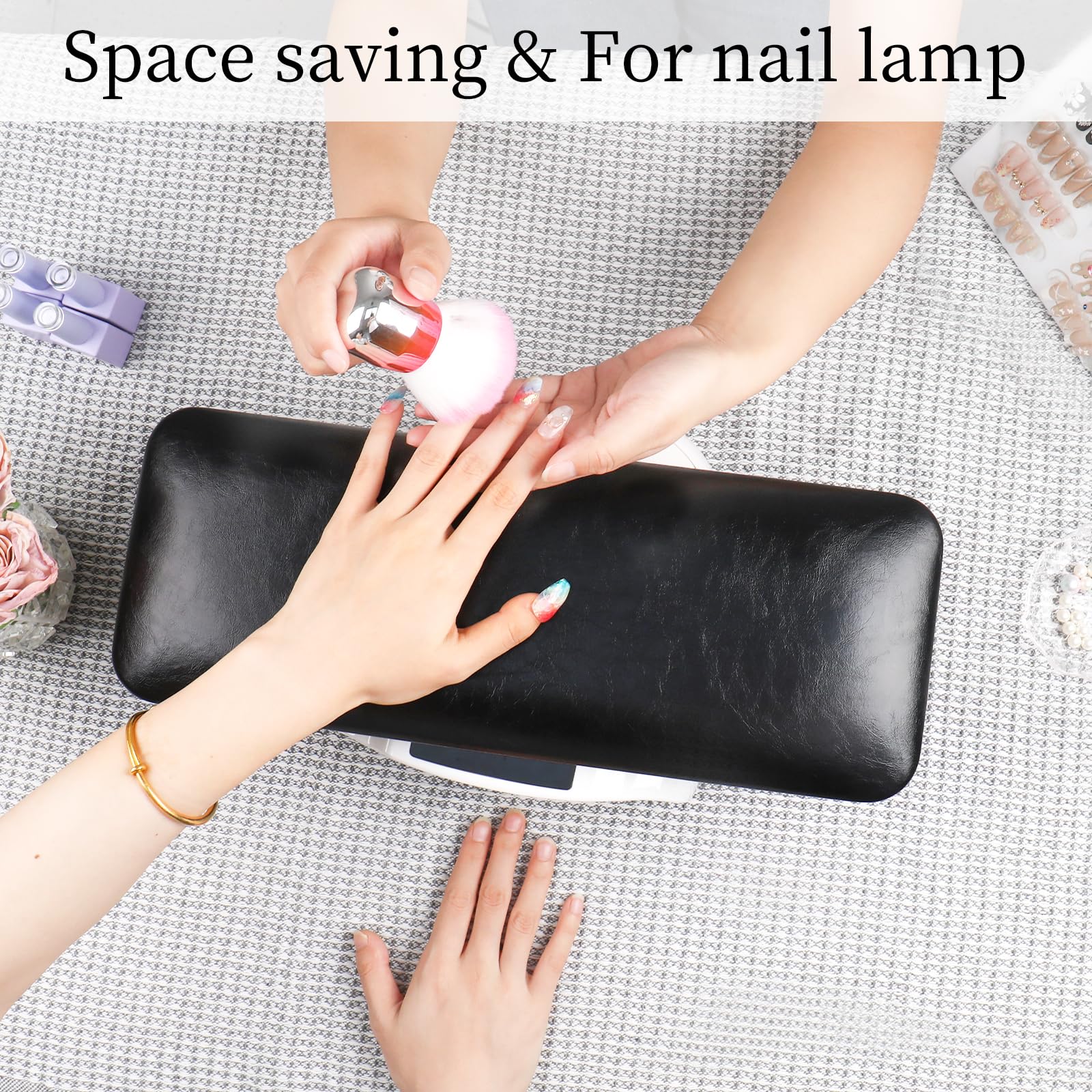 BOMOQING Nail Arm Rest – Microfiber Leather Hand Holder for Manicure, Non-Slip Table Accessory (Black)