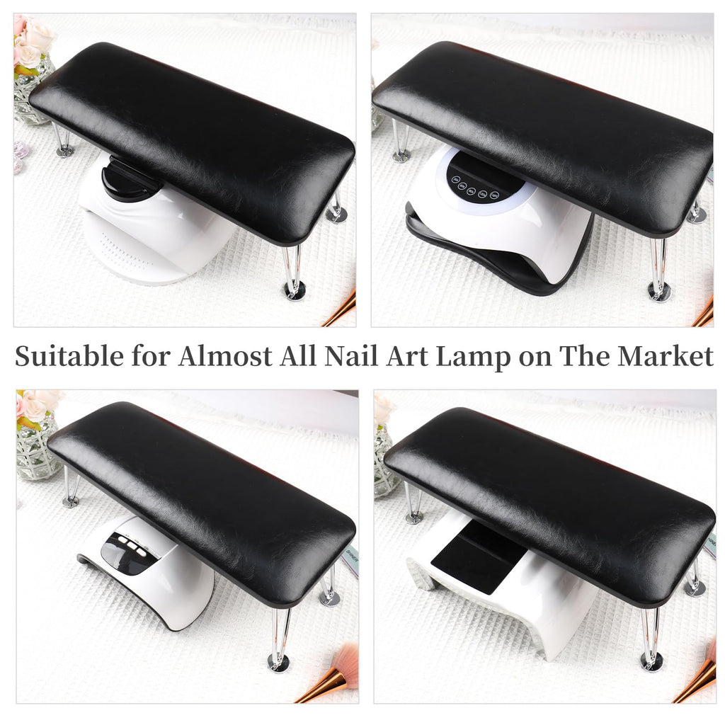 BOMOQING Nail Arm Rest – Microfiber Leather Hand Holder for Manicure, Non-Slip Table Accessory (Black)