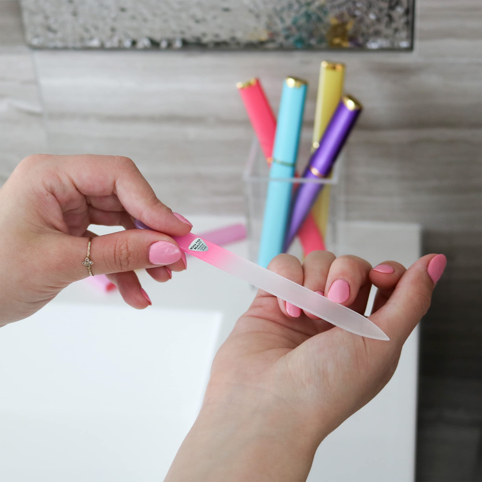 Bona Fide Beauty Czech Glass Nail File Set – 5-Pack with Hard Case
