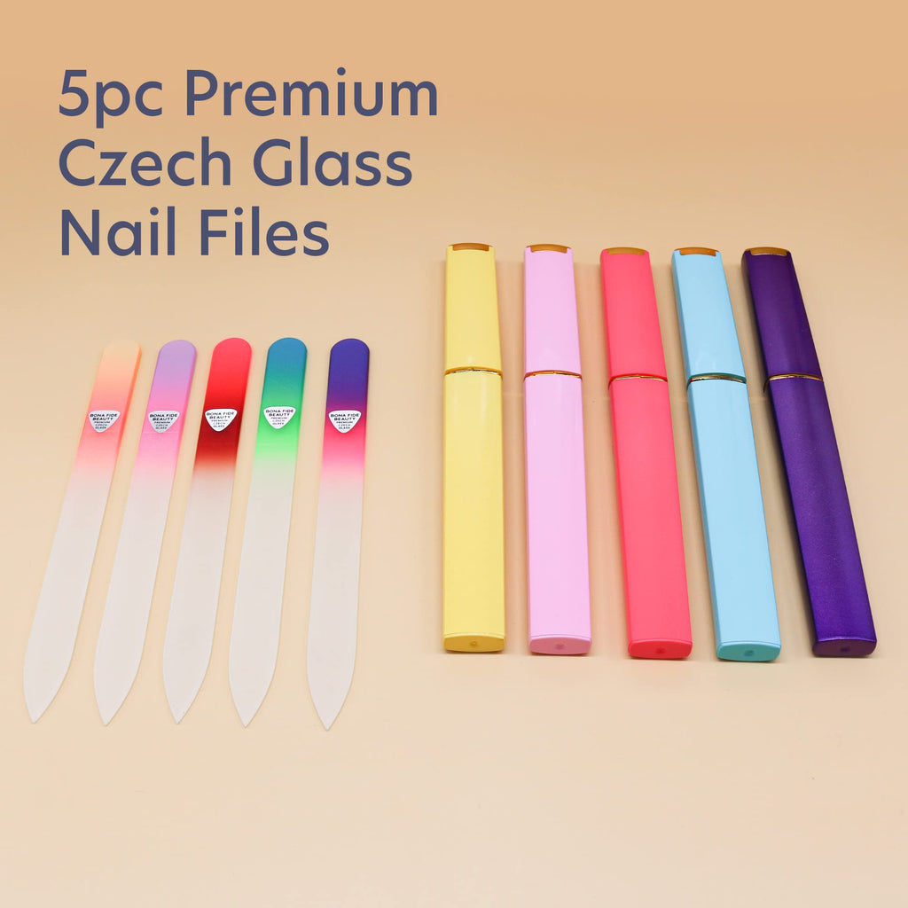 Bona Fide Beauty Czech Glass Nail File Set – 5-Pack with Hard Case