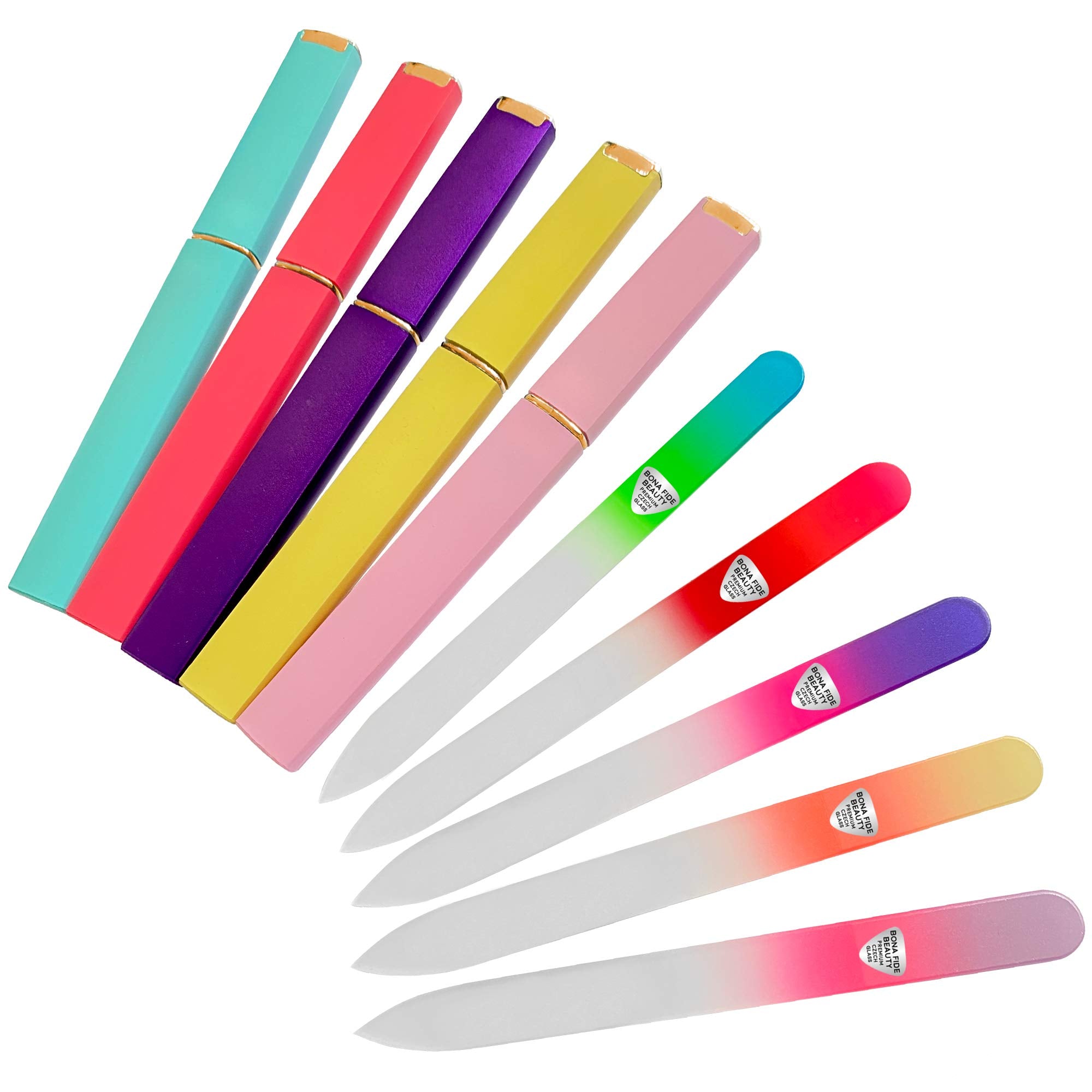 Bona Fide Beauty Czech Glass Nail File Set – 5-Pack with Hard Case