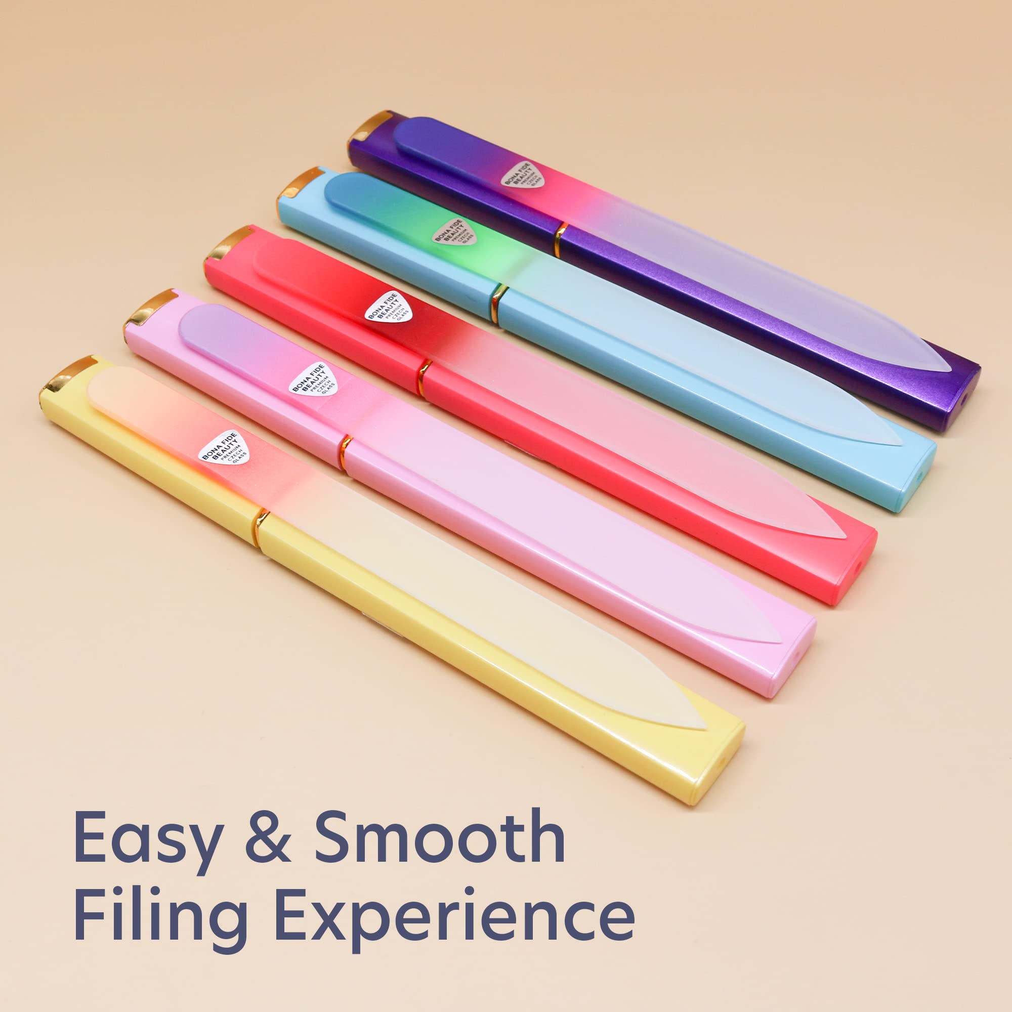 Bona Fide Beauty Czech Glass Nail File Set – 5-Pack with Hard Case