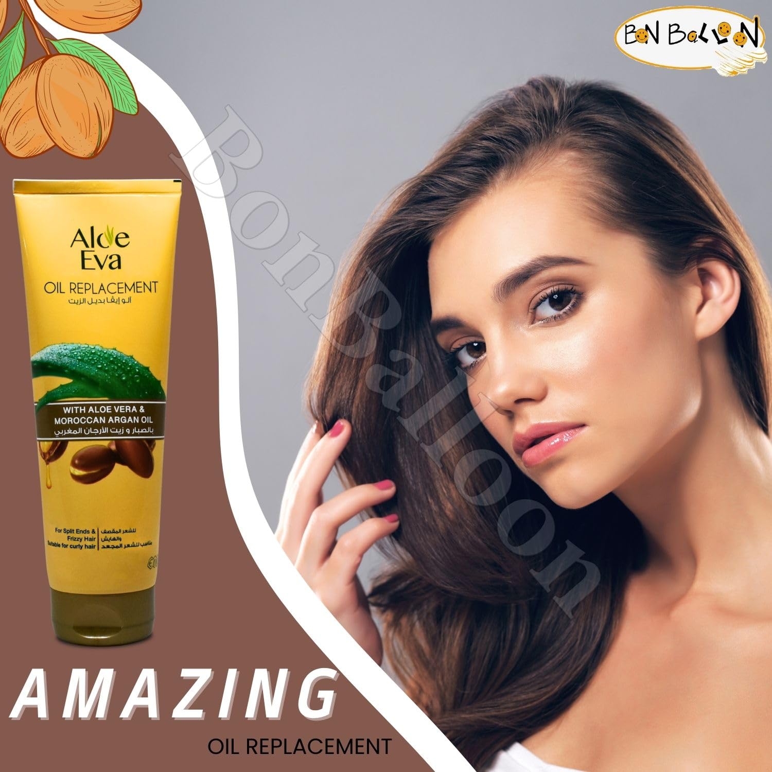 Bonballoon Aloe Eva Oil Replacement with Aloe Vera & Argan Oil – Soft, Shiny Hair (8.45 oz / 250 ml)