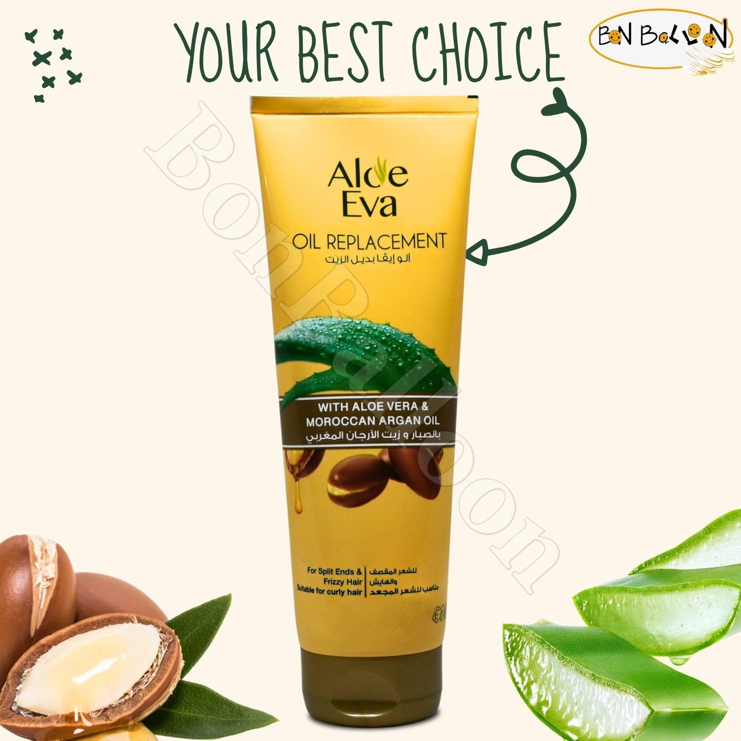 Bonballoon Aloe Eva Oil Replacement with Aloe Vera & Argan Oil – Soft, Shiny Hair (8.45 oz / 250 ml)