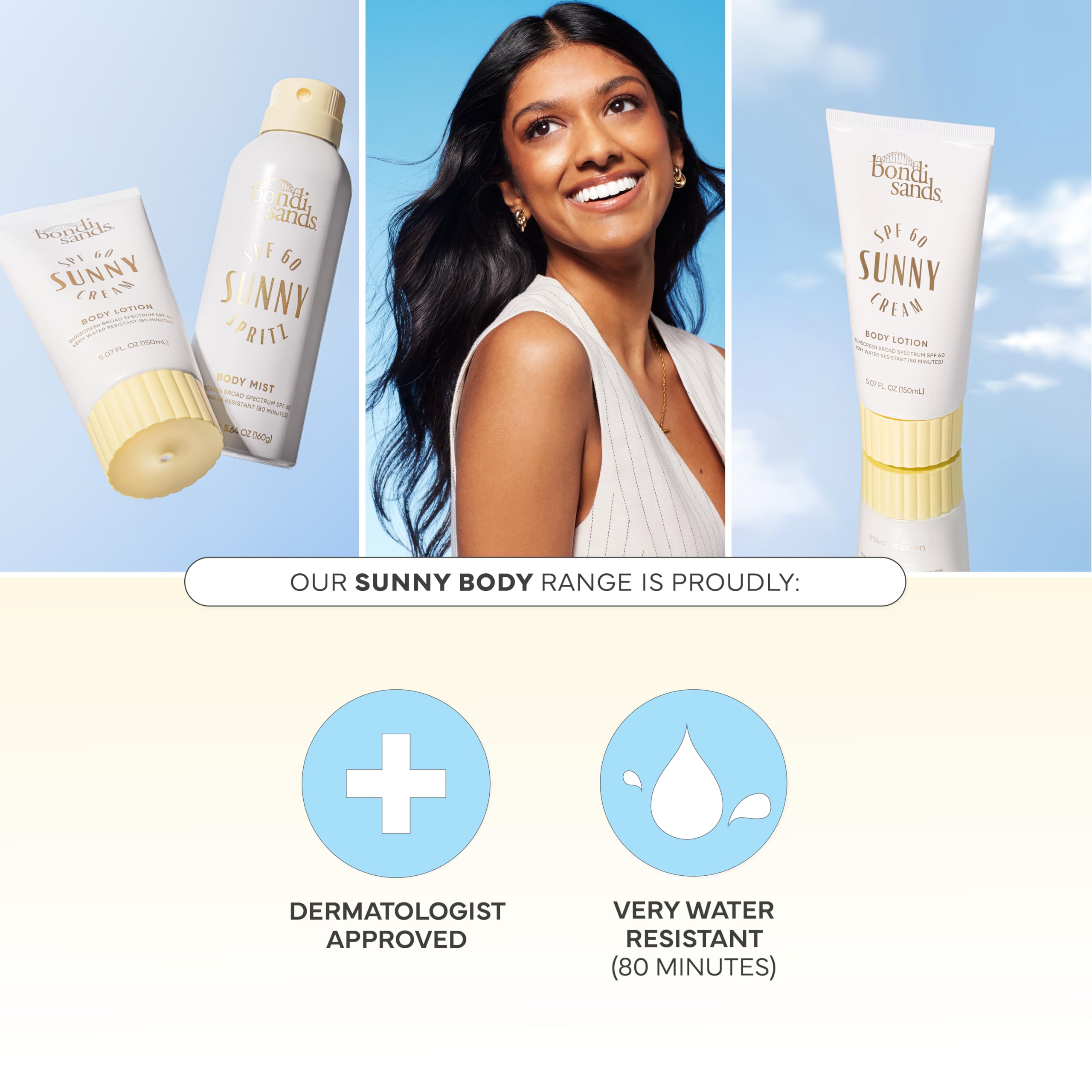 Bondi Sands Sunny Cream SPF 60 Body Lotion – Hydrating Broad Spectrum Sunscreen