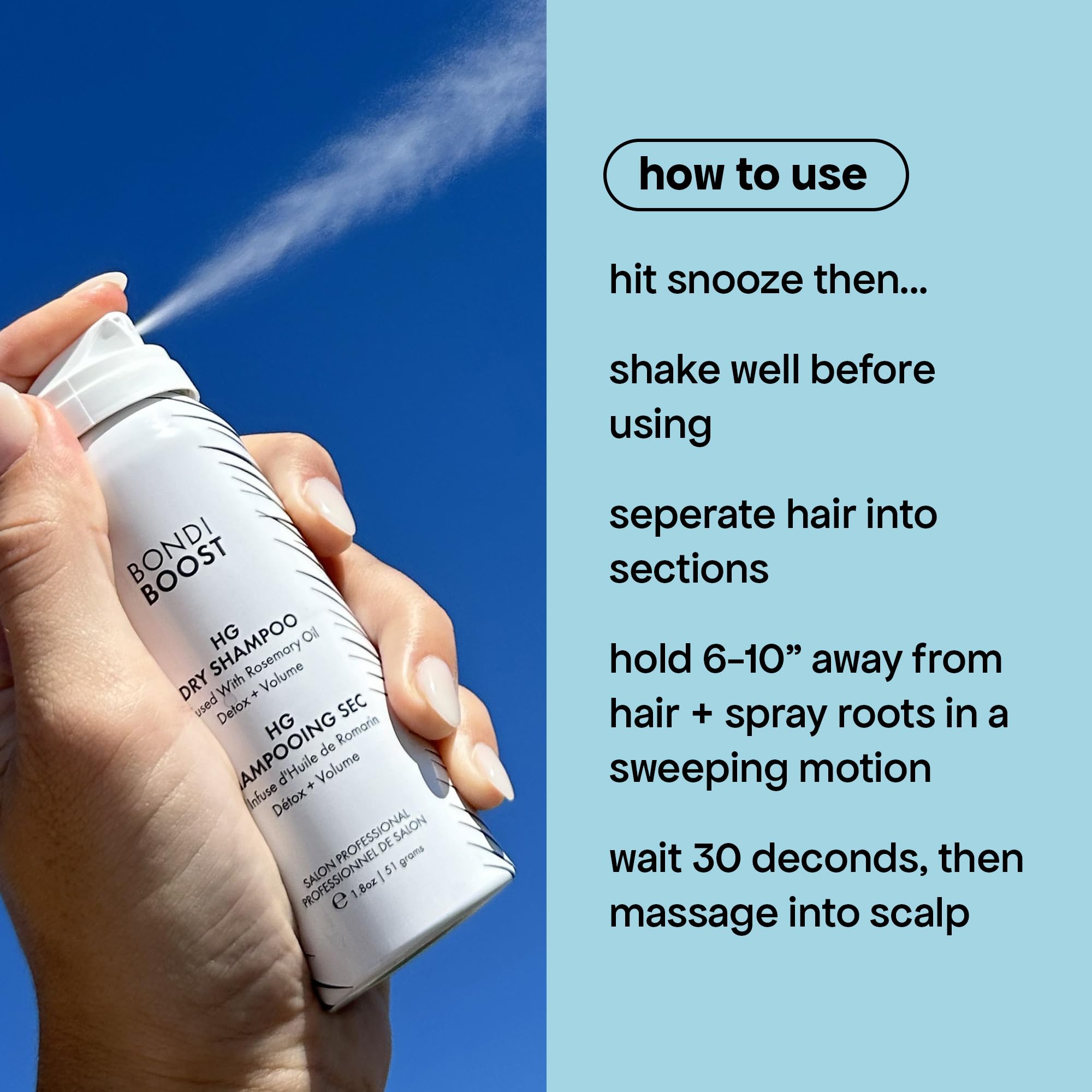 BONDIBOOST HG Dry Shampoo for Women & Men – Instant Cleanse, Volume Boost, Rosemary, 3.95 oz