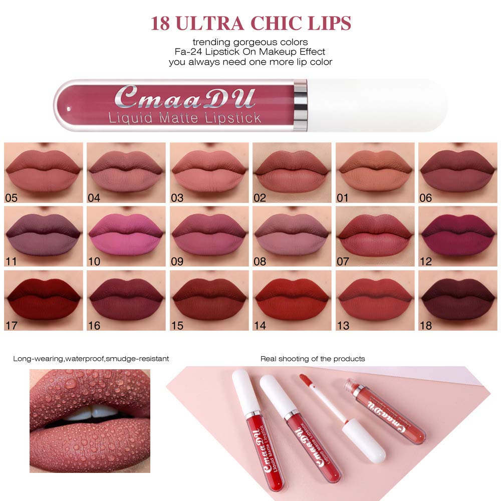 BONNIE CHOICE 18-Pcs Matte Liquid Lipstick Set – Waterproof, Long-Wearing, 18 Rich Shades