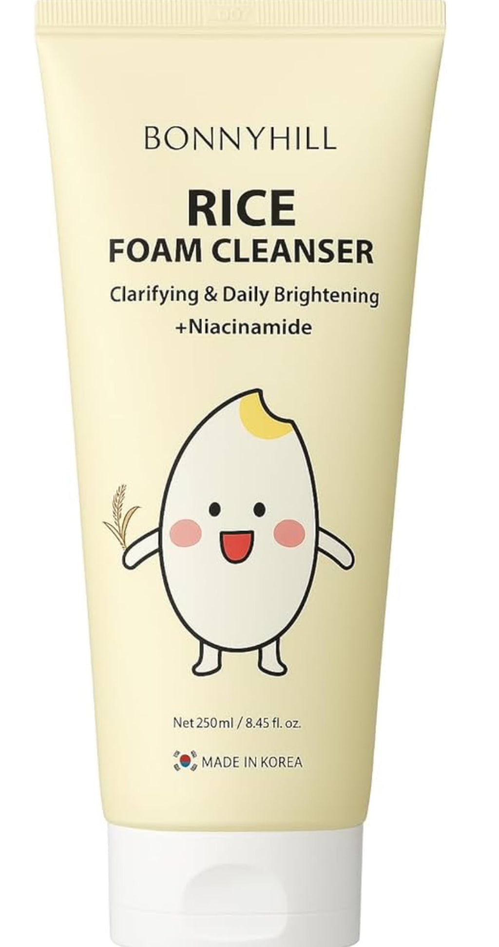 Bonny Hill Rice Foam Cleanser – Clarifying & Brightening with Niacinamide | Korean Skincare, 250 ml