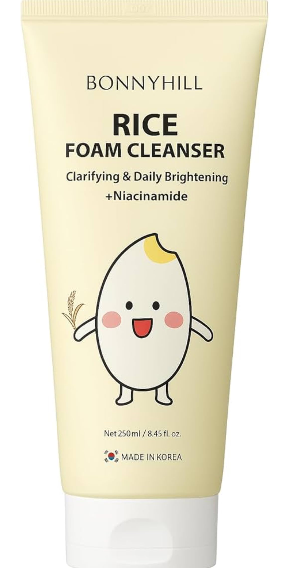 Bonny Hill Rice Foam Cleanser – Clarifying & Brightening with Niacinamide | Korean Skincare, 250 ml