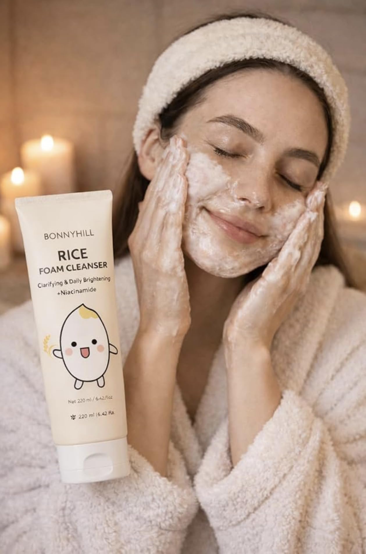 Bonny Hill Rice Foam Cleanser – Clarifying & Brightening with Niacinamide | Korean Skincare, 250 ml