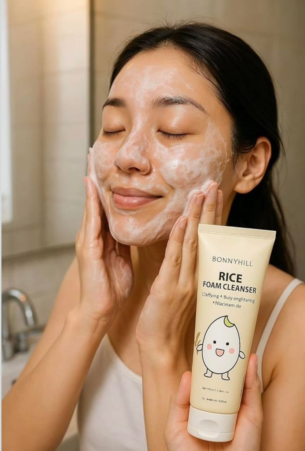 Bonny Hill Rice Foam Cleanser – Clarifying & Brightening with Niacinamide | Korean Skincare, 250 ml