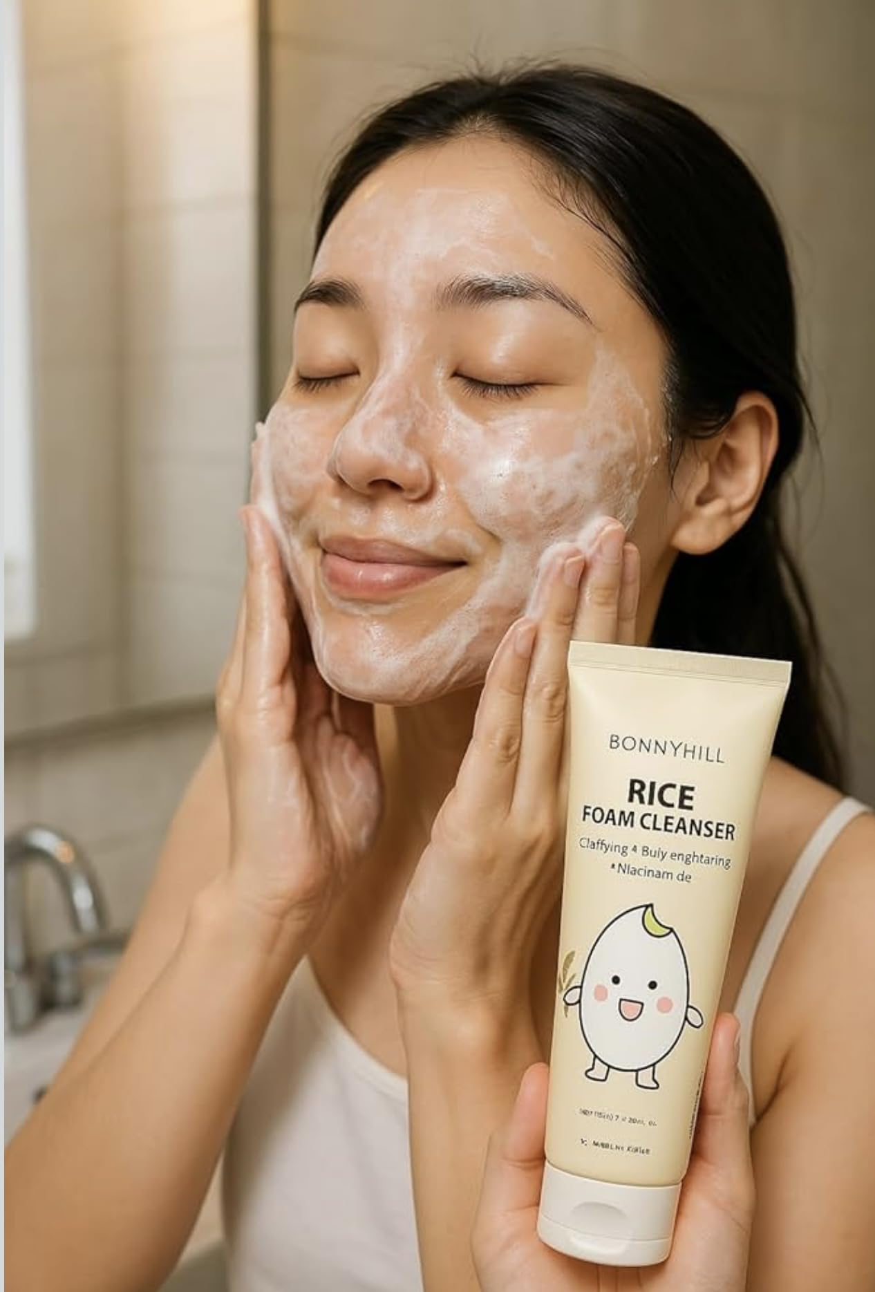 Bonny Hill Rice Foam Cleanser – Clarifying & Brightening with Niacinamide | Korean Skincare, 250 ml