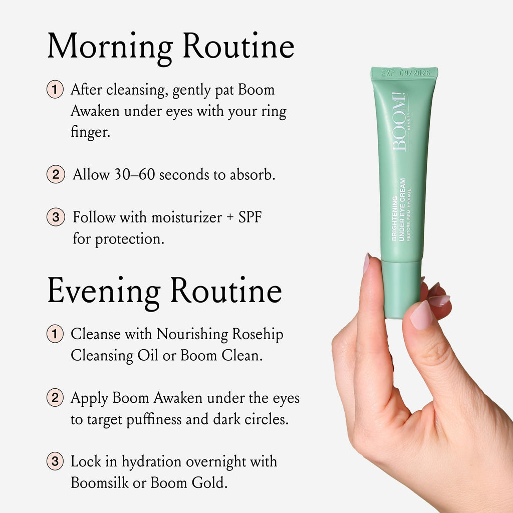 Boom Awaken Cooling Under Eye Cream - Vitamin C, Licorice Root, Wild Mint, Green Tea (0.5 oz)