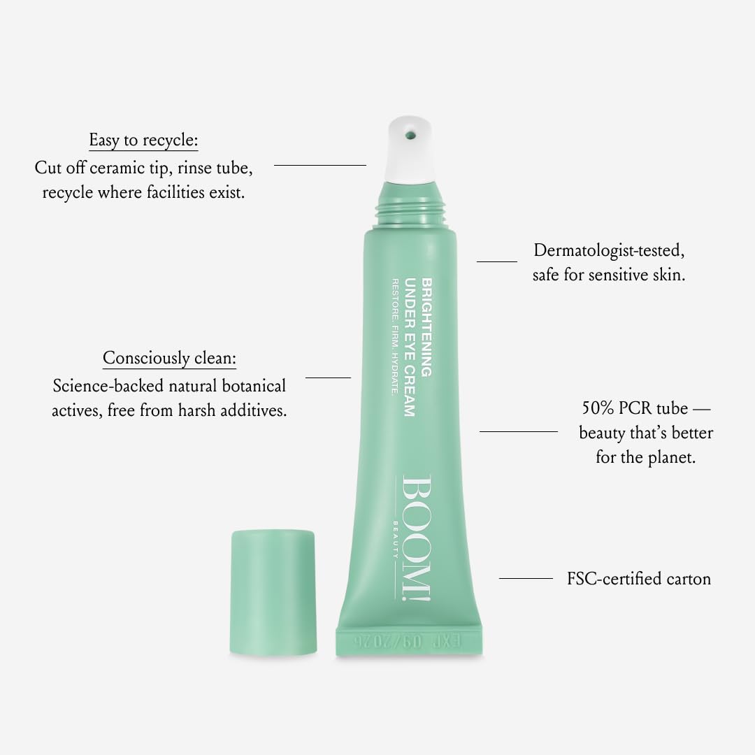 Boom Awaken Cooling Under Eye Cream - Vitamin C, Licorice Root, Wild Mint, Green Tea (0.5 oz)