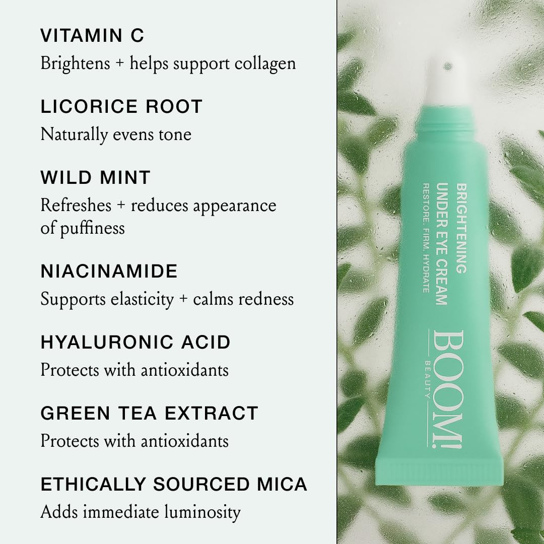 Boom Awaken Cooling Under Eye Cream - Vitamin C, Licorice Root, Wild Mint, Green Tea (0.5 oz)