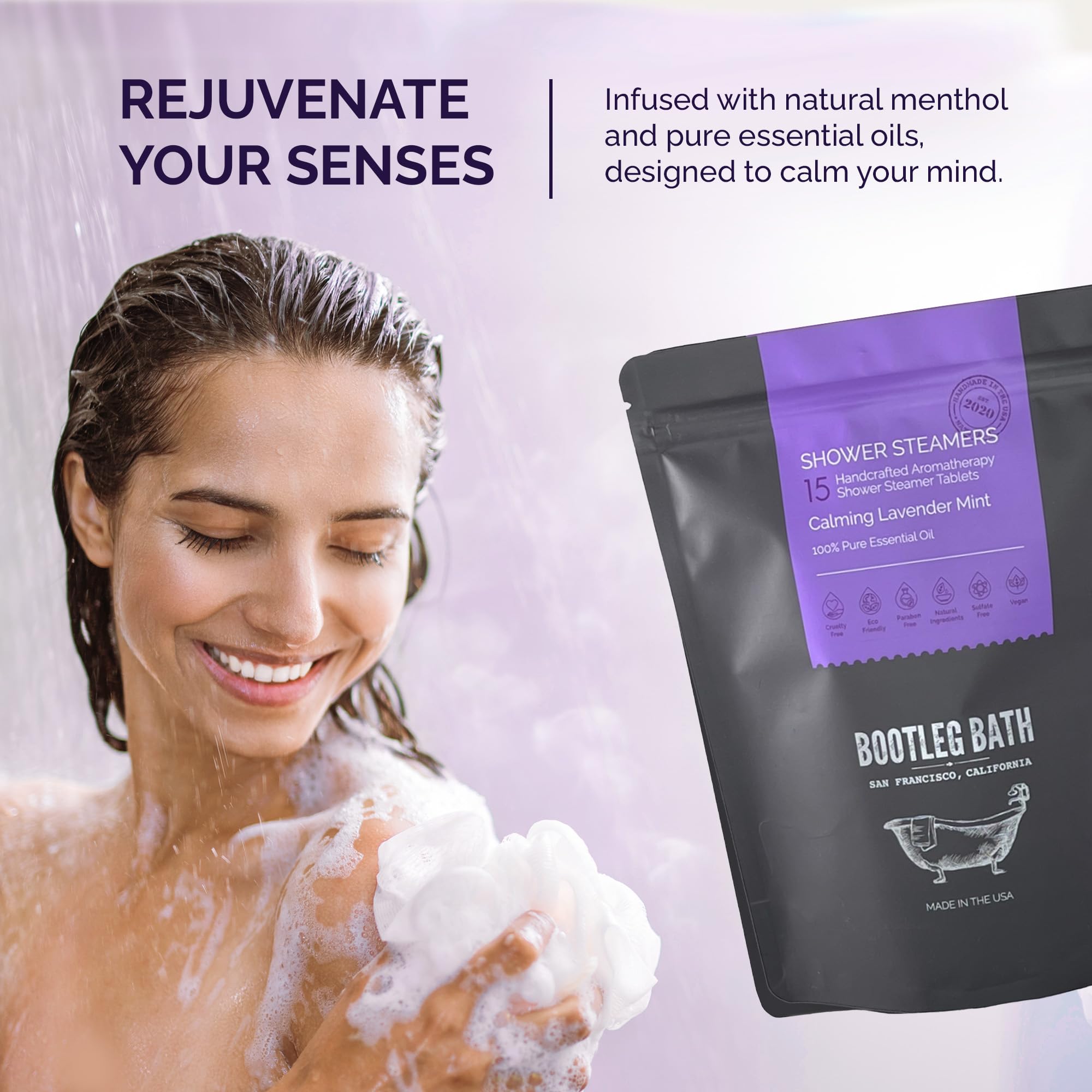 BOOTLEG BATH Shower Steamers Aromatherapy Lavender 8 Pack – 100% Pure Essential Oils, All Natural, Made in USA