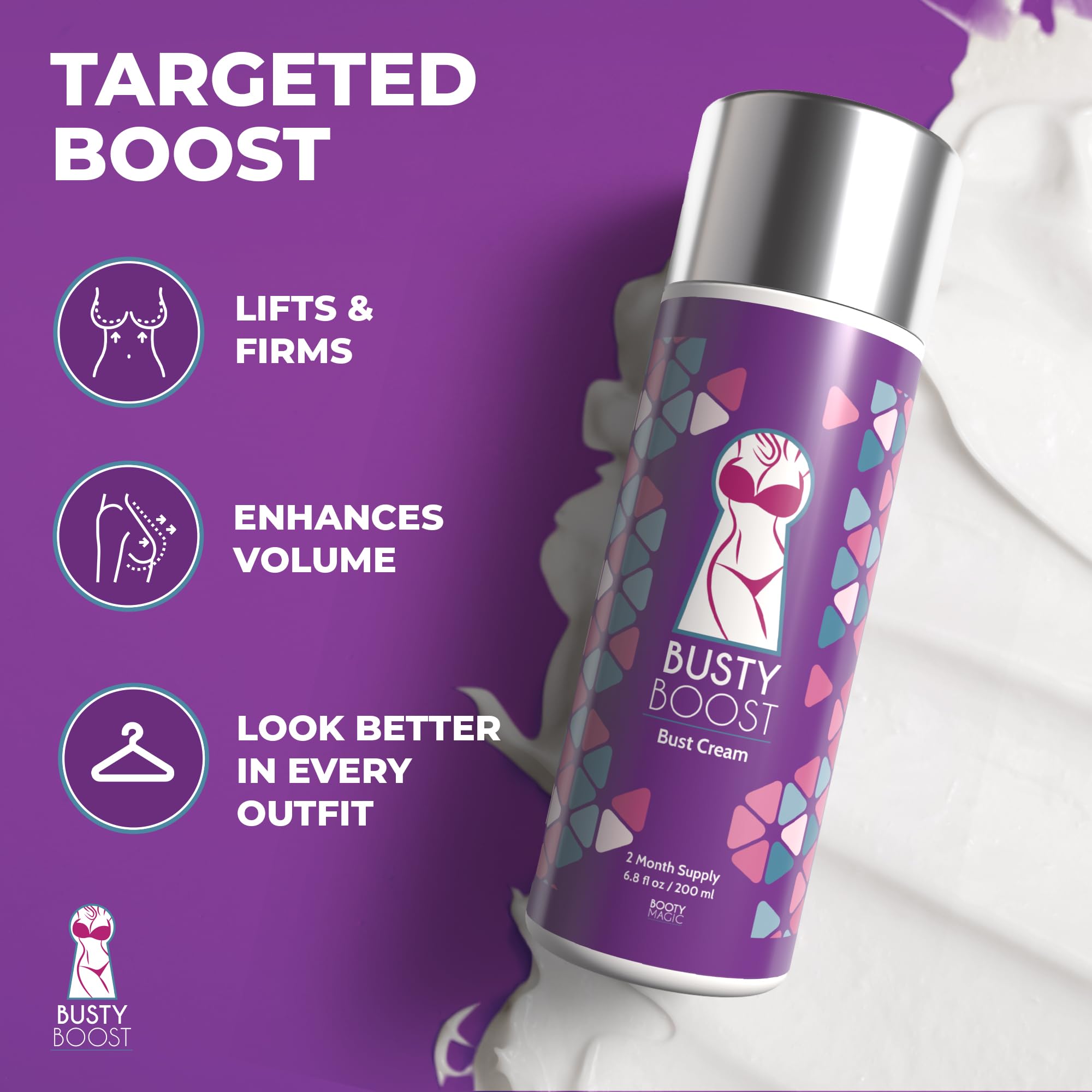 Booty Magic Busty Boost Breast Enhancement Cream – Natural Firming & Lifting (2 Month Supply)