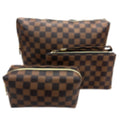 bopomofo Brown Checkered Cosmetic Bag 3 Pack – Large Pouch, Brush Holder & Coin Purse, Lightweight & Waterproof