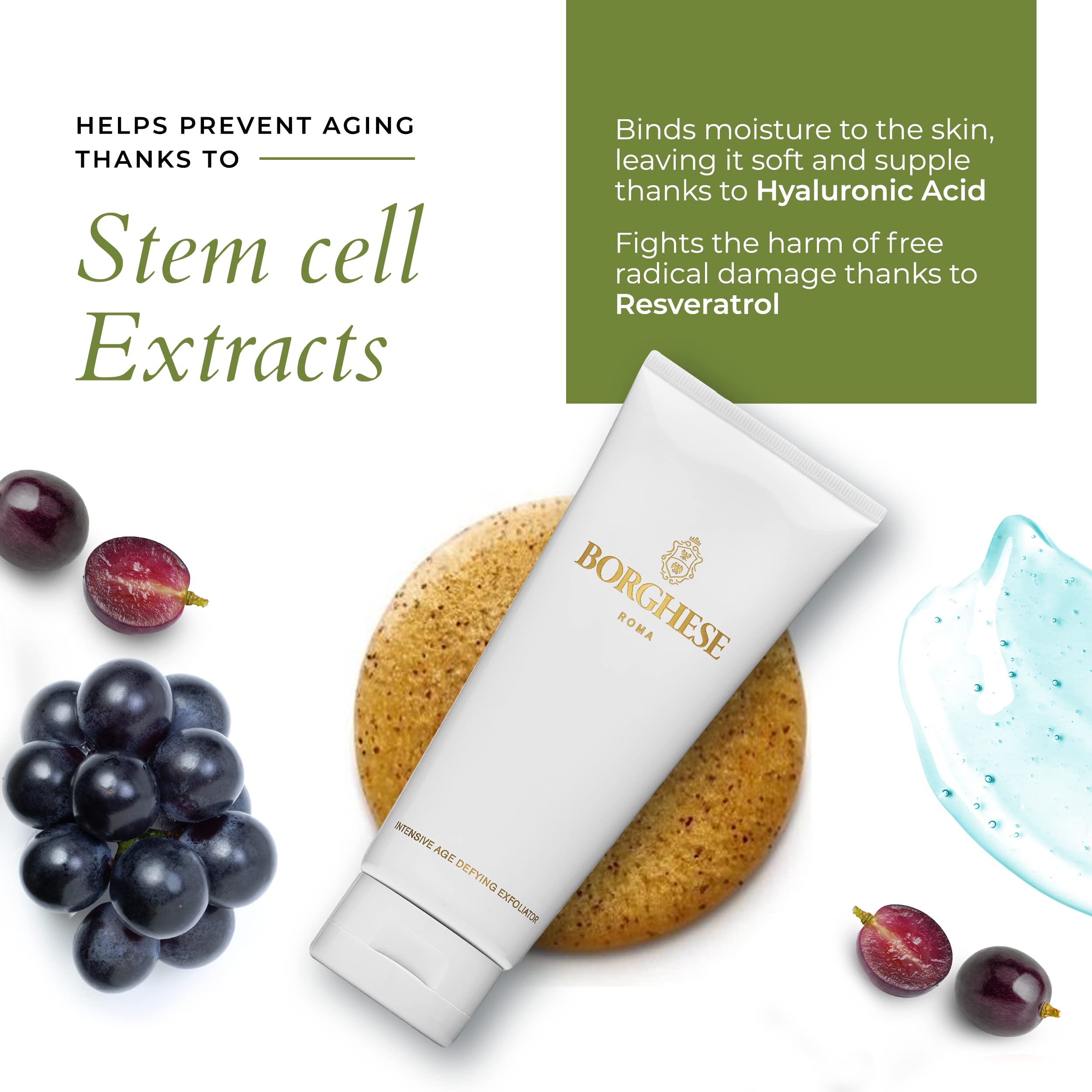 Borghese Intensive Age Defying Exfoliator – Weekly Foaming Facial Scrub with Peptides & Hyaluronic Acid
